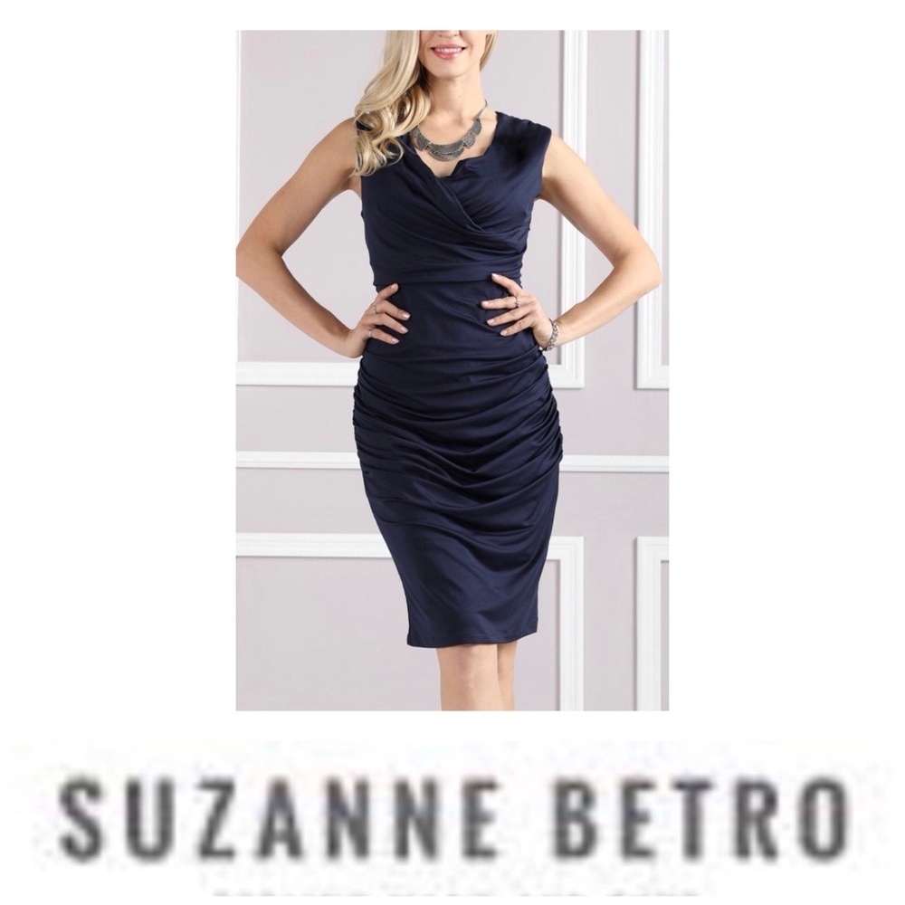 🌹Plus Size Suzanne Betro Blue Ruched Draped Bridal Cocktails Party Dancing 2X